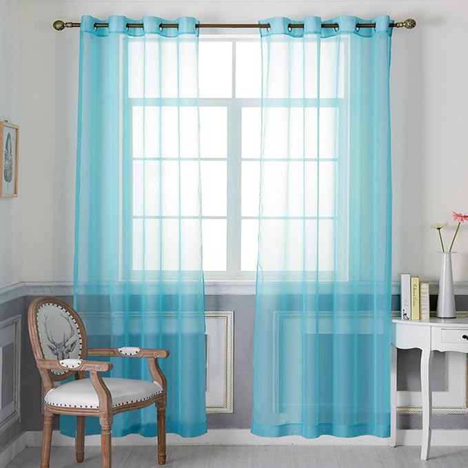 NICETOWN Sheer Curtains for Bedroom Windows 84 inch Length, Grommet Casual Voile Sheer with Light Filter Window Treatments for Nursery/Living Room, Baby Blue, Set of 2, 54" Wide