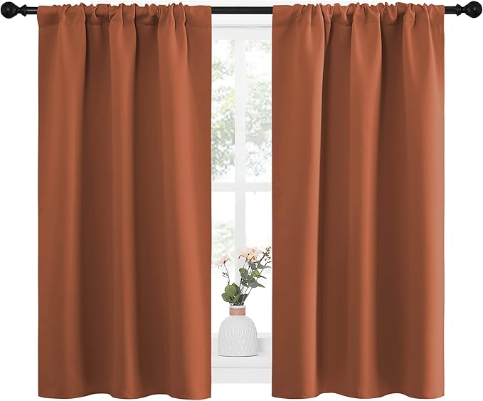 NICETOWN Blackout Curtains and Drapes - Thermal Insulated Solid Rod Pocket Blackout Draperies/Panels (Burnt Orange, 1 Pair, 34 by 45 inches)