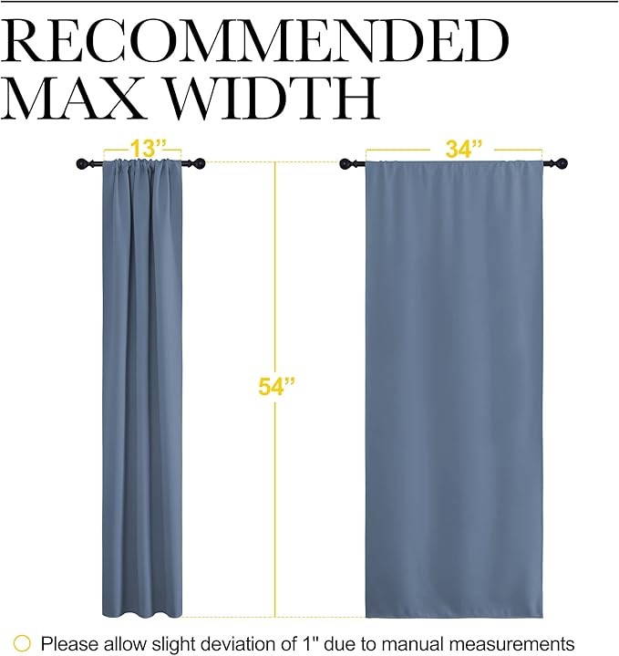 NICETOWN Kitchen Curtains, Short Blackout Curtains & Drapes, Small Window Rod Pocket Draperies for Bedroom (Stone Blue, 34 in x 54 in (W x L), Set of 2)