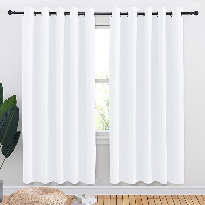 NICETOWN 50% Light Blocking Curtain Panels for Bedroom, Home Decoration Easy-Care Solid Grommet Draperies/Drapes, Window Covering for Kitchen (2 Panels, 70 by 72, White)