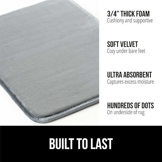 Bath Rugs 42x24 Graphite Gray Memory Foam Velvet Bathroom Mat