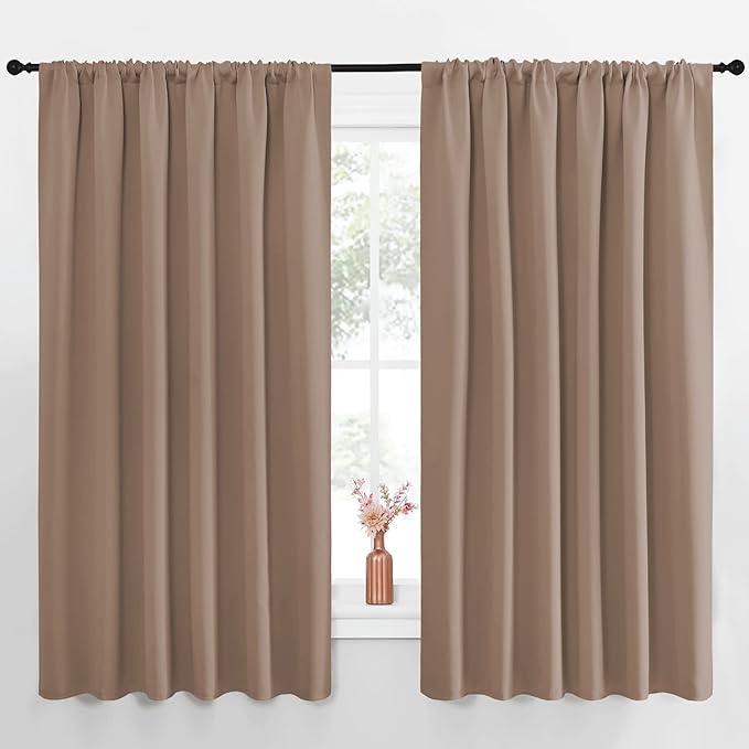 NICETOWN Kids Blackout Curtain Panels - Window Treatment Thermal Insulated Solid Rod Pocket Blackout Drapes for Bedroom (Cappuccino, Set of 2, 70 by 63 Inch)