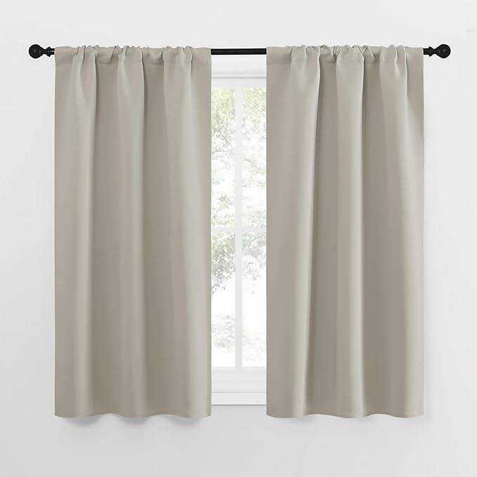 NICETOWN Blackout Curtains for Living Curtains, Room Darkening Window Curtain Panels, Easy-Care Solid Thermal Insulated Draperies/Drapes for Daughter Room (Natural, 2 Panels, 29 by 50)