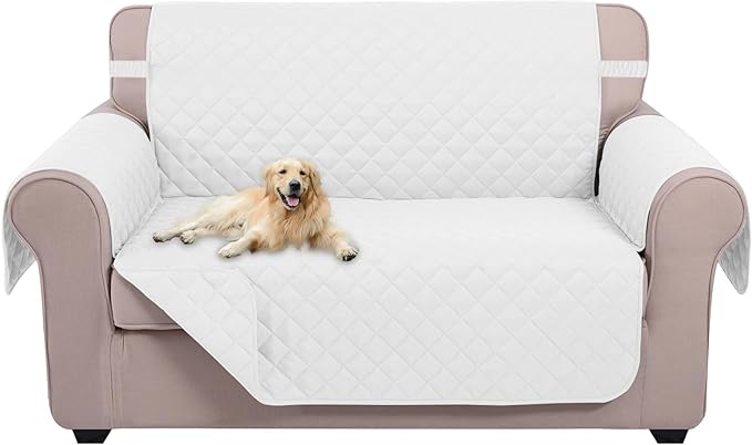 U-NICE HOME Loveseat Sofa Cover Reversible Couch Cover for Dogs with Elastic Straps Water Resistant Furniture Protector for Pets Couch Cover for 2 Cushion Couch (Loveseat, White/White)