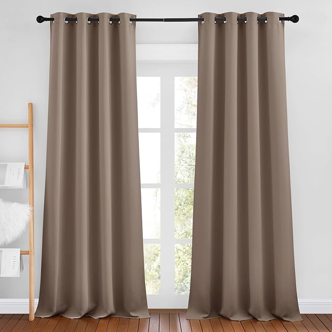NICETOWN Cappuccino Blackout Bedroom Curtains 96 inches Long, Grommet Thermal Insulated Room Darkening Window Treatments Sound Reducing for Living Room, W46 x L96, 2 Panels