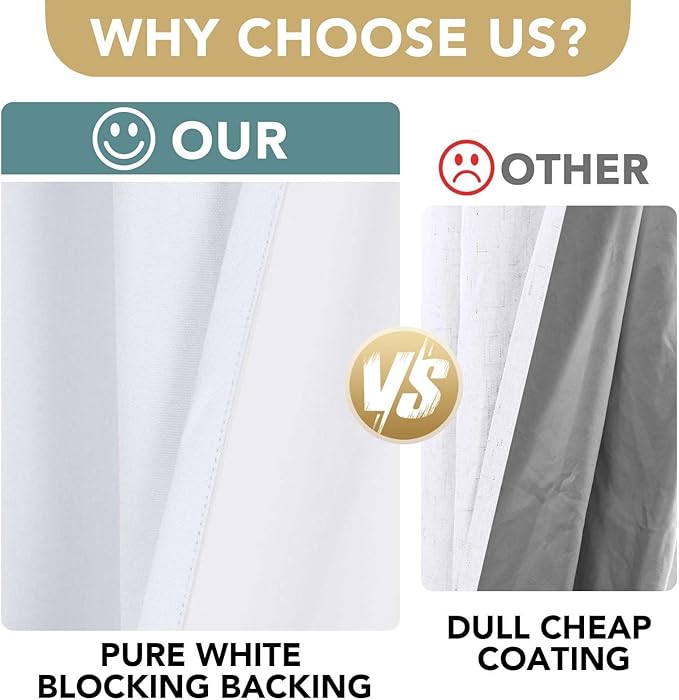 H.VERSAILTEX Linen Blackout Curtains 72 Inches Long 100% Blackout Thermal Insulated Textured Linen Look Curtain Draperies Anti-Rust Grommet, Energy Saving with White Liner, 2 Panels, Bright White