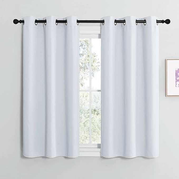 NICETOWN Blackout Curtain Panels for Bedroom, Greyish White, 2 Panels, W29 x L30-inch, Thermal Insulated Grommet Top Blackout Draperies and Drapes for Basement
