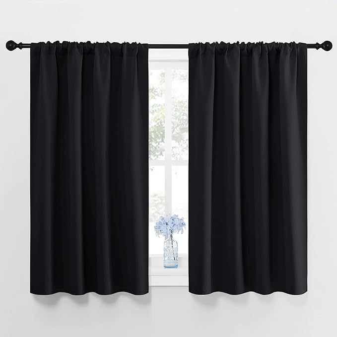 NICETOWN Black Blackout Curtains and Drapes 48 inches Long, Privacy RV Draperies for Small Windows, Thermal Insulated Curtain Panels (42" Wide, 2 Panels)