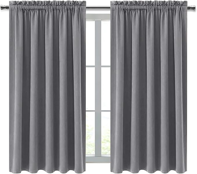 DWCN Blackout Curtains for Living Room Thermal Insulated, Energy Saving & Noise Reducing Bedroom Curtains, Grey, W 70x L 72 Inch, Set of 2 Rod Pocket Curtain Panels