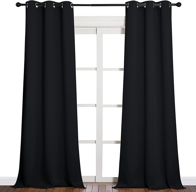 NICETOWN Black Out Curtain Panels - Home Decoration Thermal Insulated Solid Grommet Blackout Curtains/Drapes for Hall/Dining Room (Set of 2, 42 inches by 90 Inch, Black)