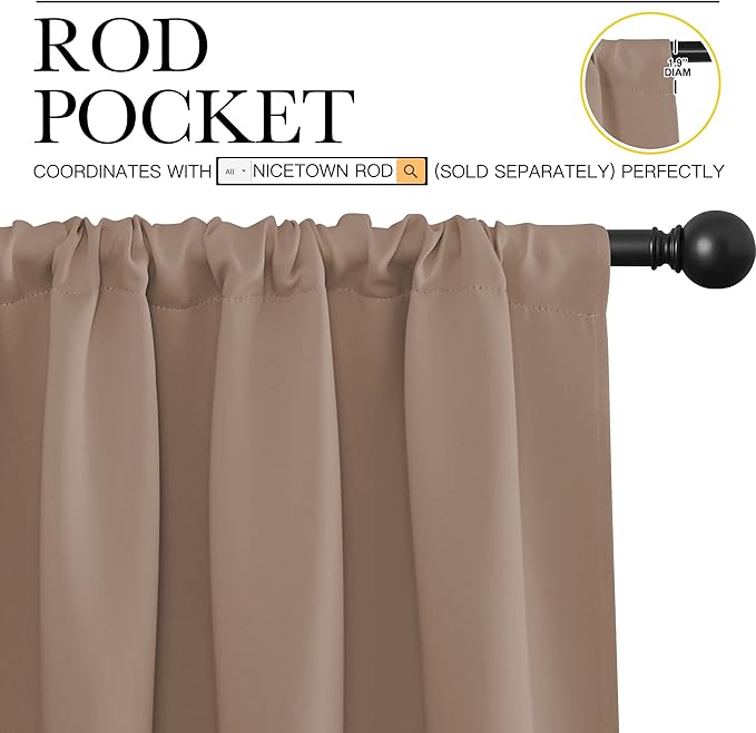 NICETOWN Kids Blackout Curtain Panels - Window Treatment Thermal Insulated Rod Pocket Blackout Drapes for Bedroom (Set of 2, 42 by 72 Inch, Cappuccino)