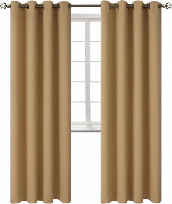 BGment Blackout Curtains for Living Room - Grommet Thermal Insulated Room Darkening Curtains for Bedroom, 2 Panels of 52 x 84 Inch, Khaki