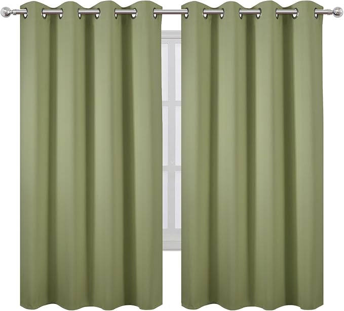 LEMOMO Sage Green Blackout Curtains 66 x 63 Inch Length/Set of 2 Curtain Panels/Thermal Insulated Room Darkening Blackout Curtains for Bedroom