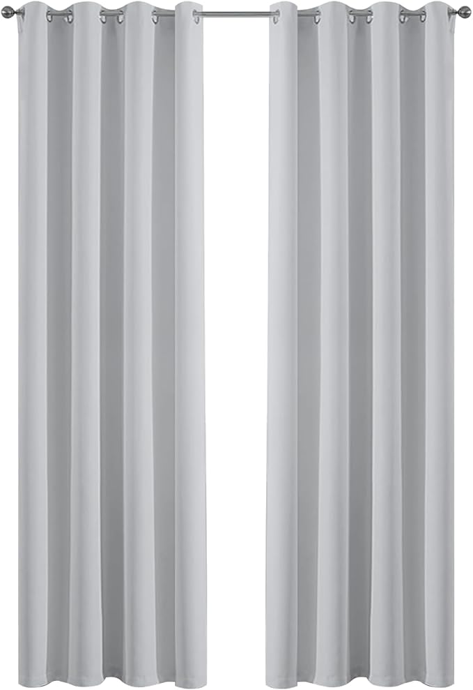Yakamok Greyish White Curtains for Bedroom,Grommet Thermal Insulated Room Darkening Curtains for Living Room,52W x 84L,2 Panels
