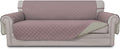 Easy-Going 4 Seater Sofa Slipcover Reversible Sofa Cover Water Resistant Couch Cover with Foam Sticks Elastic Straps Furniture Protector for Pets Children Dog Cat (XX-Large, Pink/Beige)