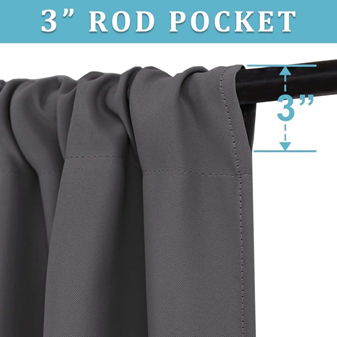 RYB HOME Short Blackout Curtains for Bedroom, Room Darkening Insulated Summer Heat Light UV Blocking Energy Saving Drapes for Nursery, Width 42 by Length 48, Grey, Set of 2