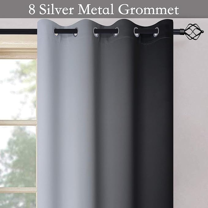 SimpleHome Ombre Room Darkening Curtains for Bedroom, Gradient Black to Gray White Light Blocking Thermal Insulated Grommet Window Curtains/Drapes for Living Room,2 Panels, 52x96 inches Length