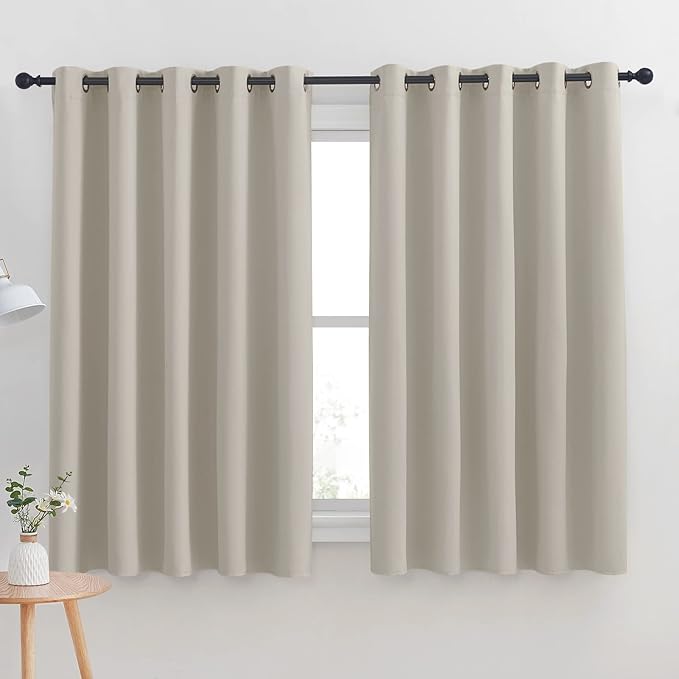 NICETOWN Thermal Insulated Narural Blackout Curtains for Bedroom, Window Treatment Solid Grommet Room Darkening Drape Panels for Bedroom (Set of 2, 70 by 63 inches Long)