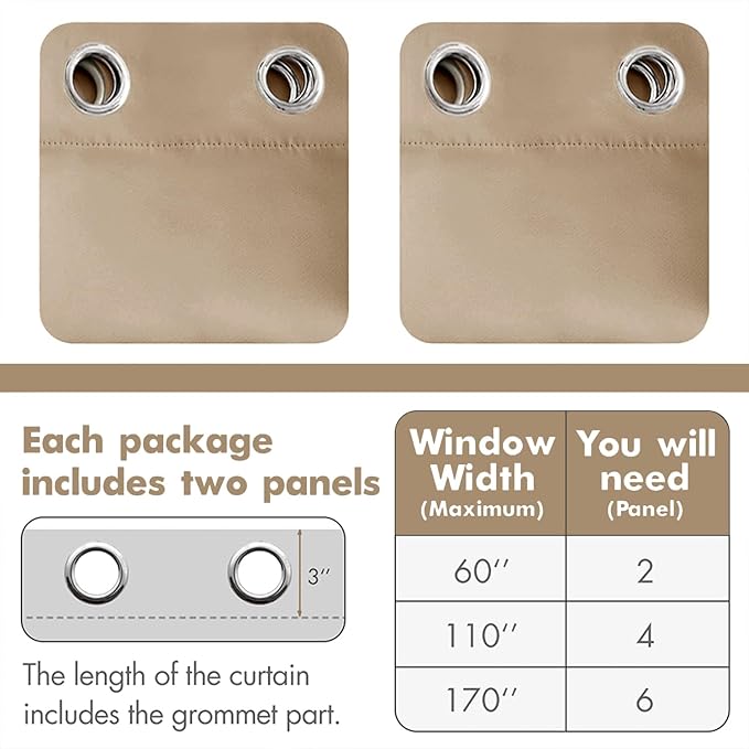 MIULEE Room Darkening Extra Long Curtains Thermal Insulated Drapes Solid Window Treatment Set Grommet Top Light Blocking Blackout Curtain for Living Room/Bedroom 2 Panels 52 x 112 inch Beige