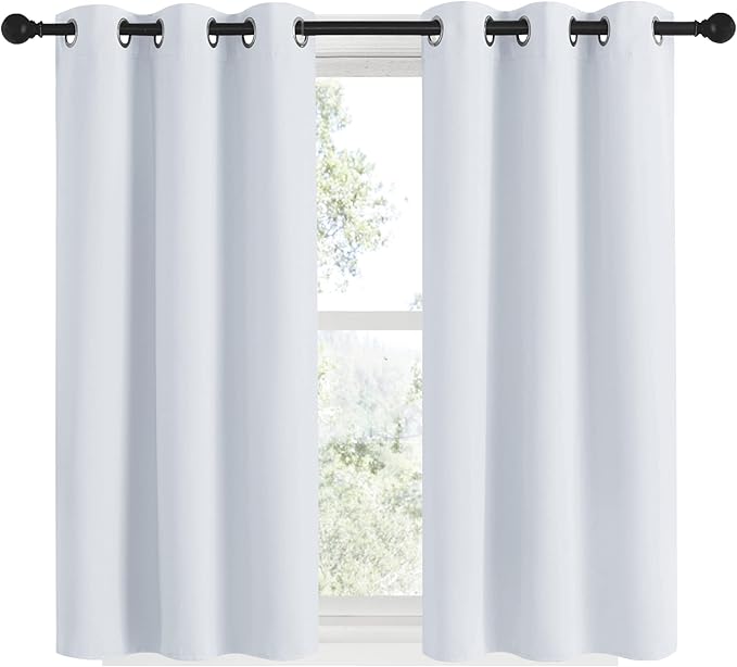 NICETOWN Room Darkening Draperies Curtain Panels 48 inches Long, Window Treatment Thermal Insulated Grommet Room Darkening Curtains/Drapes for Bedroom (Greyish White, 2 Panels, 34 inch Wide)
