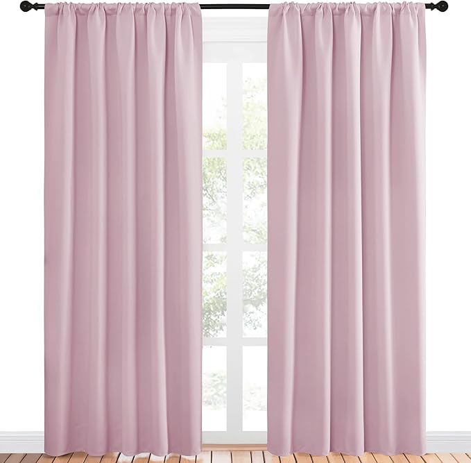 NICETOWN Living Room Curtains for Window - Energy Efficient & Noise Reducing Thermal Insulated Rod Pocket Blackout Drapes/Draperies for Living Room (Baby Pink, 2 Panels, W52 inches x L84 inches)