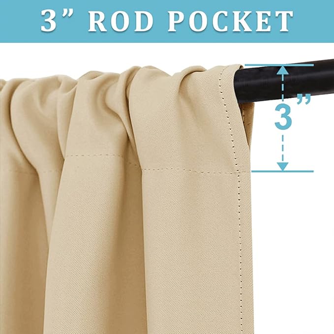 RYB HOME Curtains for Bedroom Living Room 63 inches Long, Thermal Insulated Privacy Rod Pocket Drapes for Nursery Office Home Theater, Width 42 by Length 63, Biscotti Beige, 2 Panels