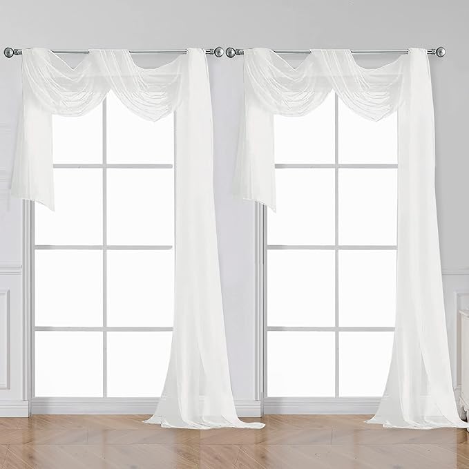 OWENIE Sheer White Curtains 144 inch Extra Long, Elegant and Airy Drapes Translucent Window Treatments for Living Room/Bedroom, White, 2 Panels=84" Wide