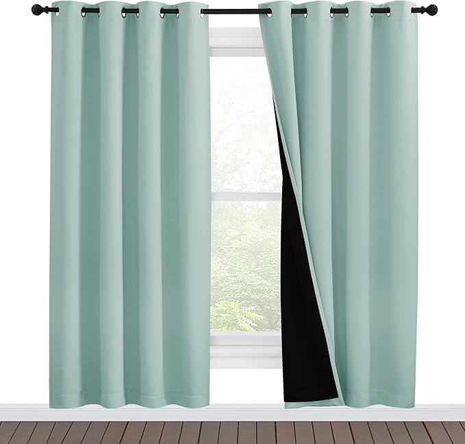 NICETOWN 100% Blackout Window Curtain Panels, Full Light Blocking Drapes with Black Liner for Nursery, 78-inch Drop Thermal Insulated Draperies (Aqua Blue, 2 Pieces, 55-inch Wide Per Panel)