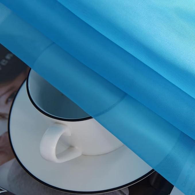 SpaceDresser Basic Rod Pocket Sheer Voile Window Curtain Panels Cyan Blue 1 Pair 2 Panels 52 Width 36 Inch Long for Kitchen Bedroom Children Living Room Yard（Cyan Blue, 52W x 36L）