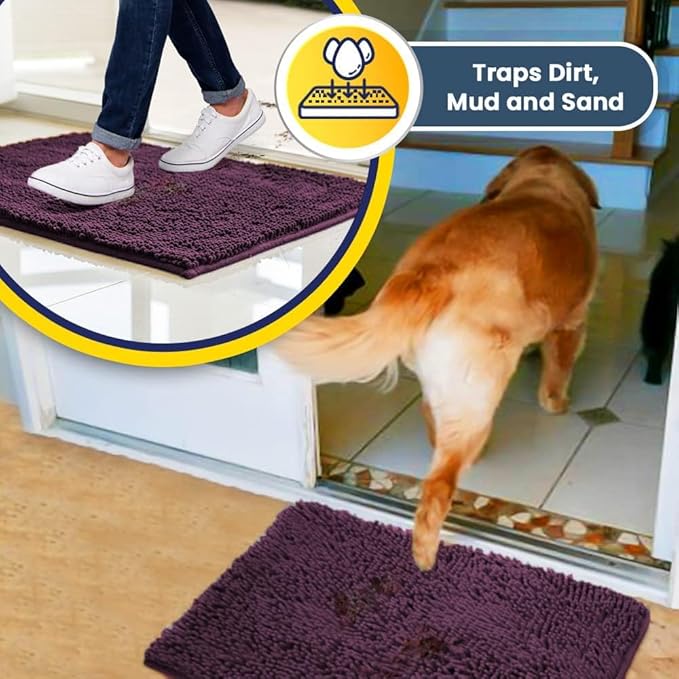 Muddy Mat® | Super Absorbent Door Mat Indoor, Microfiber Quick Dry Chenille Entryway Rug, Non-Slip Front Door Mat, Indoor Mats for Entryway, Machine Washable Pet Rug, Dark Purple 36"x60"