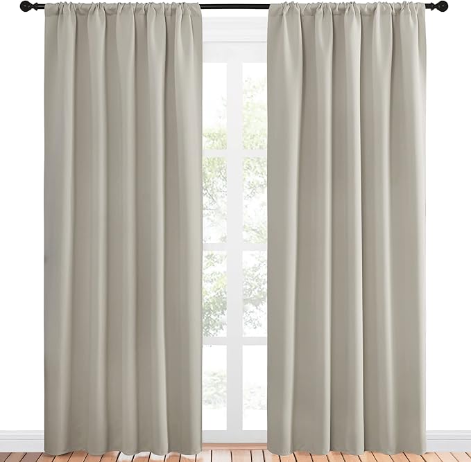 NICETOWN Blackout Curtains for Living Curtains, Room Darkening Window Curtain Panels, Easy-Care Solid Thermal Insulated Draperies/Drapes for Daughter Room (Natural, 2 Panels, 52 by 84)