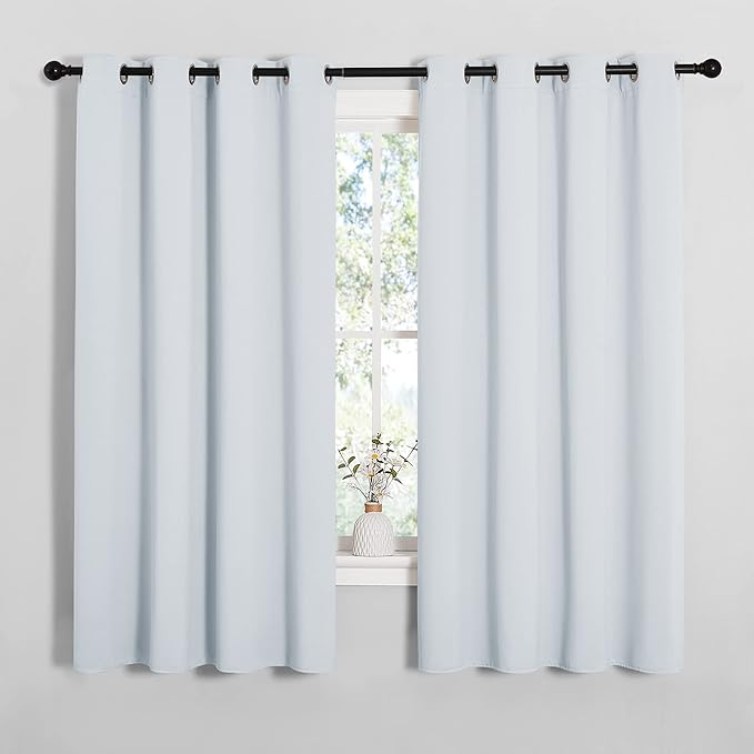 NICETOWN Blackout Curtain Panels for Bedroom, Greyish White, 2 Panels, W55 x L57-inch, Grey, Thermal Insulated Grommet Top Blackout Draperies and Drapes for Basement