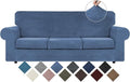 WEERRW Velvet Plush Fabric 4 Pieces Sofa Covers for 3 Cushion Couch with Elastic Bottom Straps in Light Blue