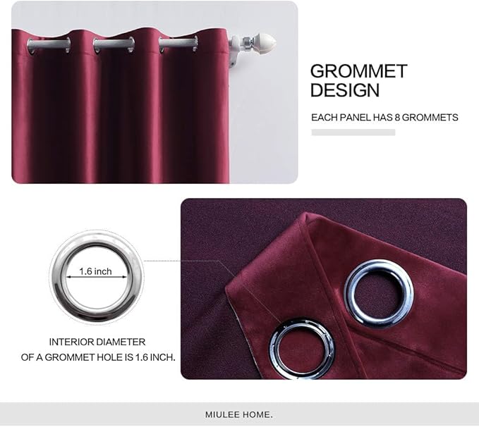 MIULEE Christmas Burgundy Velvet Curtains Solid Soft Red Blackout Curtain Grommet Top Thermal Soundproof Room Darkening Curtains/Drapes/Panels for Living Room Bedroom 52 x 72 Inch 2 Panels