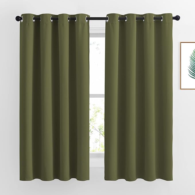 NICETOWN Room Darkening Curtains 63 inches Long for Bedroom, Grommet Thermal Insulated Window Treatments Sound Reducing Drapes for Christmas Day, W46 x L63, Olive, 2 Panels