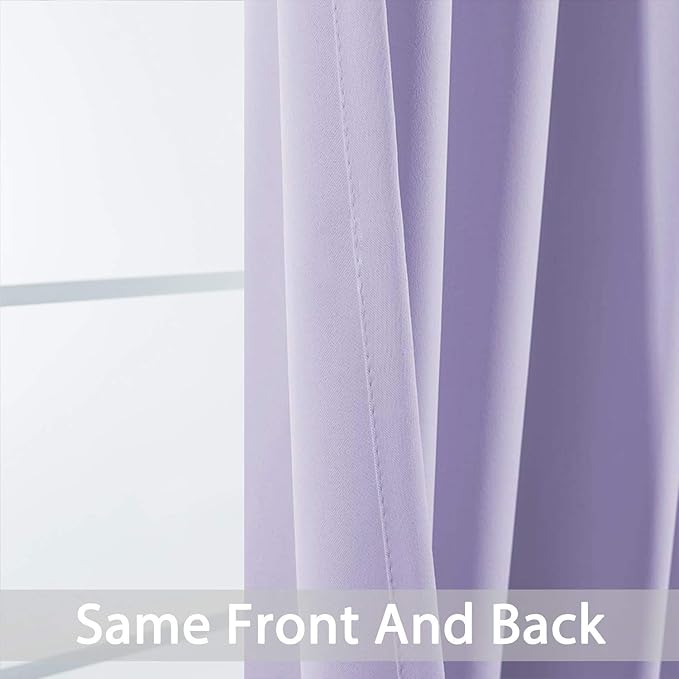 Yakamok Blackout Small Window Curtains with Grommet Top, Room Darkening Thermal Insulated Window Panel Drape for Bedroom Bathroom, 52Wx36L, Lilac, 2 Panels