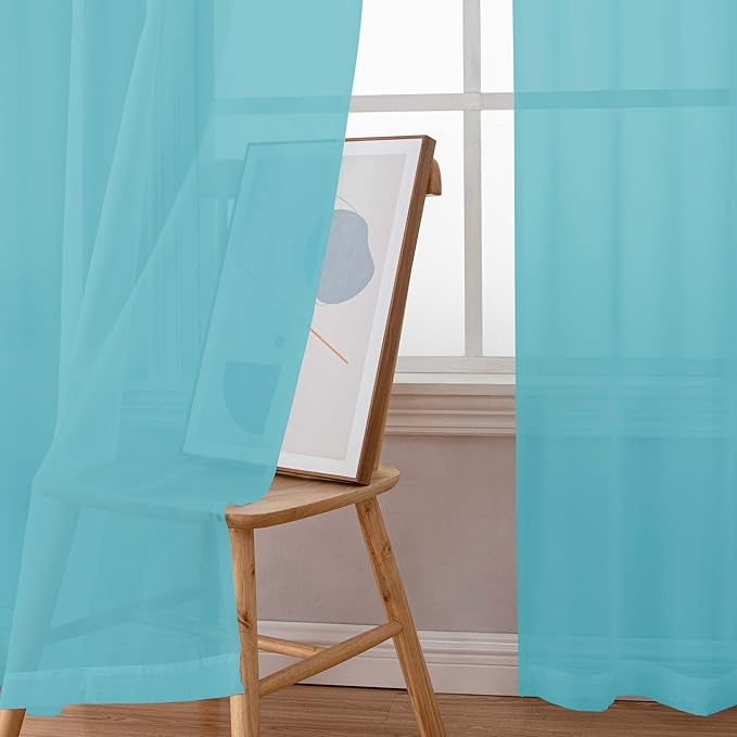 Chyhomenyc Sheer Curtains 54 Inch Long 2 Panels Set, Light Filtering Short Soft Airy Short Cafe Curtains, Modern Rod Pocket for Dinning Living Room Bedroom, Each 42Wx54L in, 2PCS, Aqua