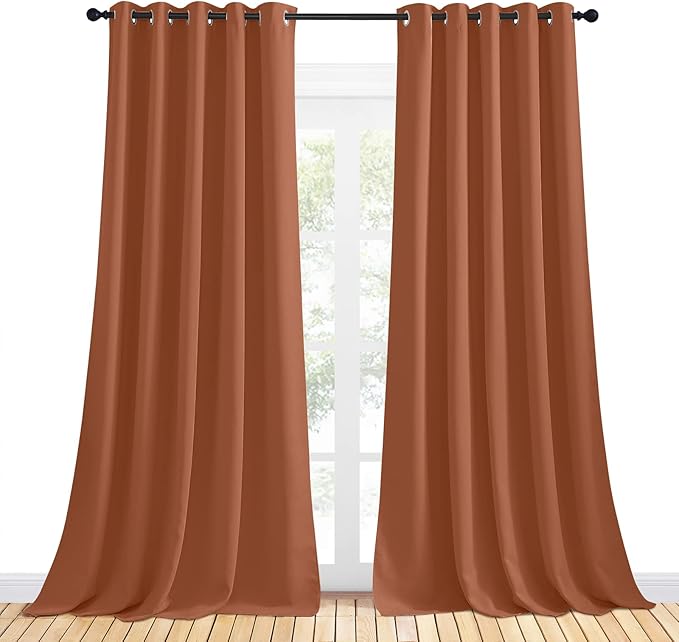 NICETOWN Thermal Insulated Burnt Orange Curtains for Living Room, Window Treatment Solid Grommet Room Darkening Drape Panels for Bedroom (Set of 2, 70 by 95 inches Long)
