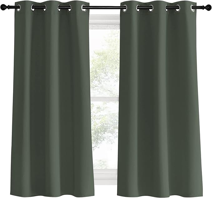 NICETOWN Thermal Insulated Curtains Blackout Draperies, Dark Mallard, Set of 2, 34 by 60 inches Long, Window Treatment Solid Grommet Room Darkening Drape Panels for Bedroom