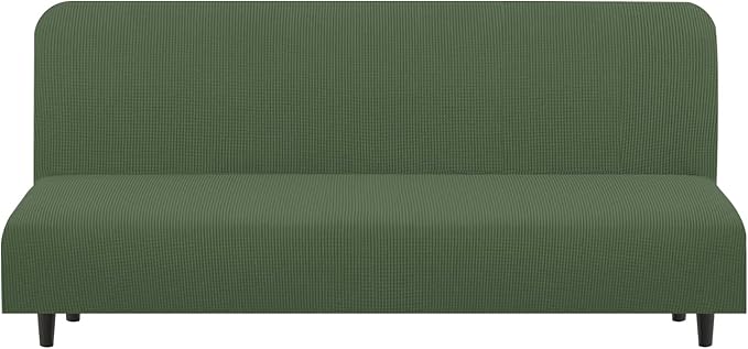 U-NICE HOME Stretch Futon Cover Armless Bed Slipcover - Soft Jacquard Fabric Washable for Pet Friendly, Loden Frost