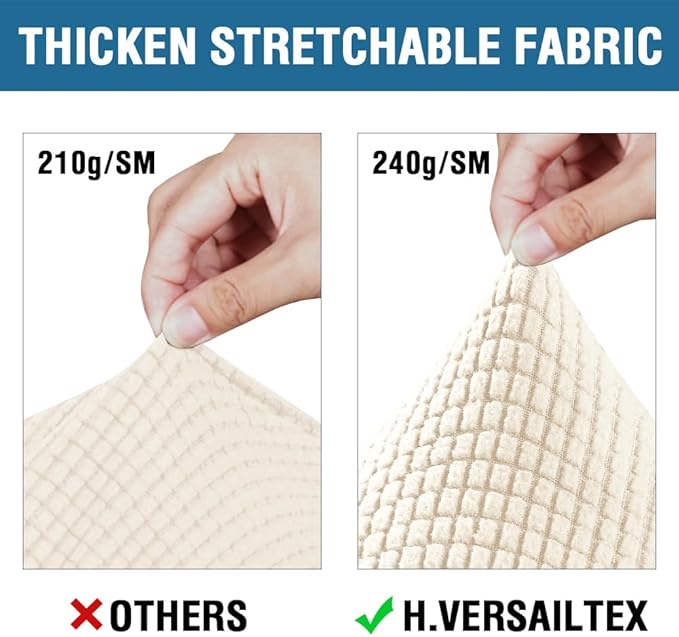 H.VERSAILTEX 4 Piece Stretch Sofa Covers for 3 Cushion Couch Covers for Living Room Furniture (Base Cover Plus 3 Seat Cushion Covers) Upgraded Thicker Jacquard Fabric (Sofa, Cream)