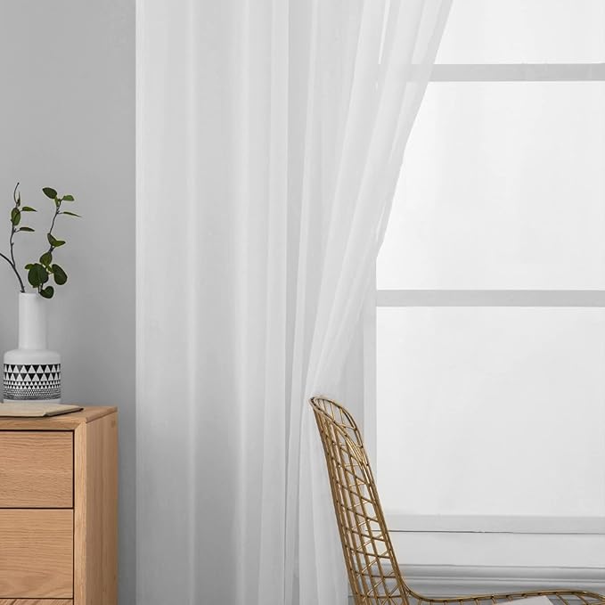 MIULEE White Window Sheer Curtains for Bedroom Living Room Solid Elegant Net Drapes 2 Panels Width 42 x Length 72 Inches