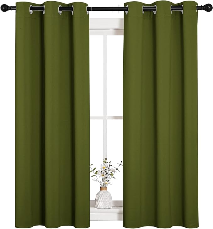 NICETOWN Window Curtain Panels, Christmas Window Decoration Thermal Insulated Solid Grommet Blackout Draperies/Drapes for Bedroom (1 Pair, 34 by 54-inch, Olive Green)
