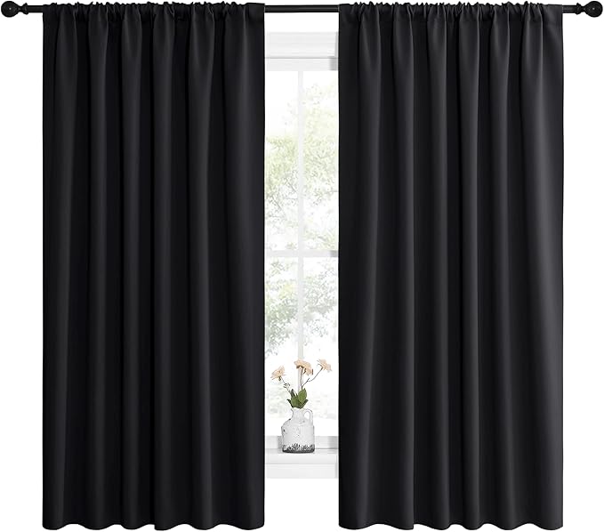 NICETOWN Halloween Black Blackout Curtain Blinds - Solid Thermal Insulated Window Treatment Blackout Drapes for Bedroom (2 Panels, 62 inches Wide by 63 inches Long)