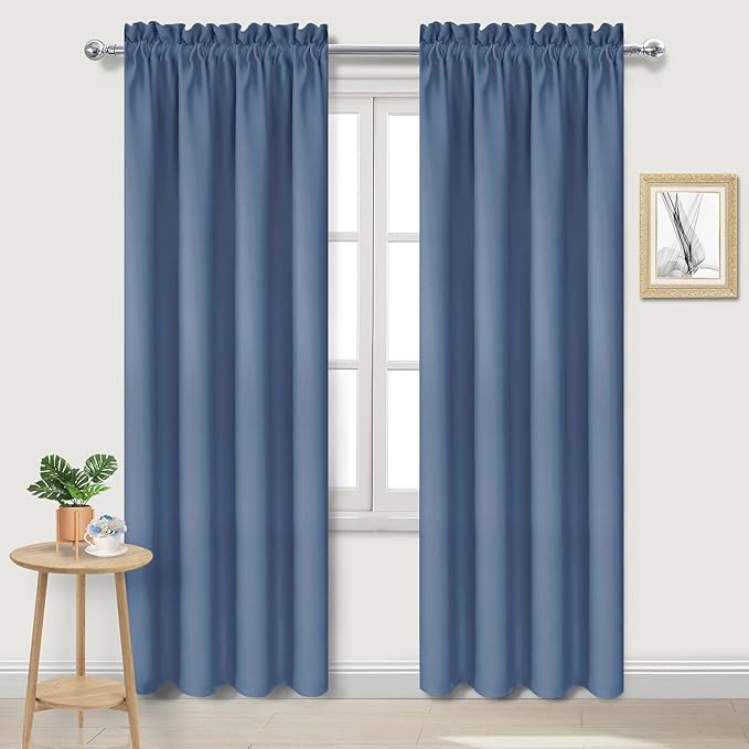 DWCN Blackout Curtains – Thermal Insulated, Energy Saving & Noise Reducing Bedroom and Living Room Curtains, Dusty Blue, W 42x L 84 Inch, Set of 2 Rod Pocket Curtain Panels
