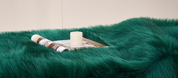 EasyJoy Ultra Soft Fluffy Shaggy Area Rug Faux Fur Rug Chair Cover Seat Pad Fuzzy Area Rug for Bedroom Floor Sofa Living Room (4 x 6 ft Rectangle, Dark Green)