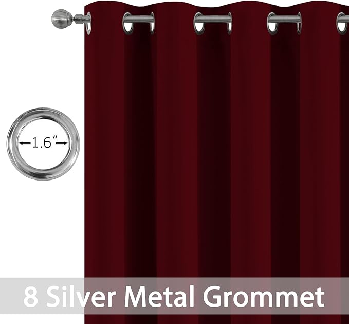 Yakamok Blackout Curtains for Bedroom, Thermal Insulated Blackout Window Curtains with Grommet Top for Living Room- Wine Red- 52W x 84L -2 Panels