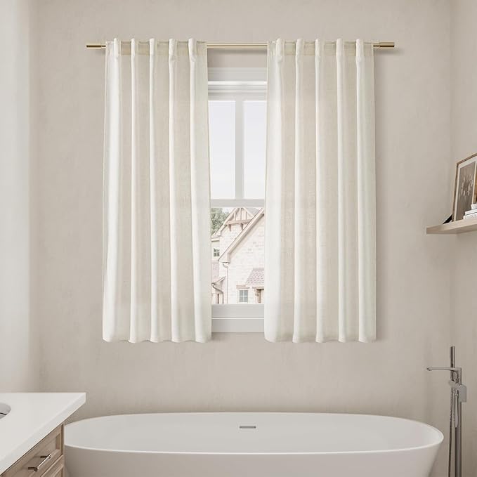 Nanspring 60 Inch Length Linen Curtains Cream Semi Sheer Light Filtering Back Tab and Rod Pocket Neutral Curtains for Bedroom Living Room 34 x 60 Inch,2 Panels