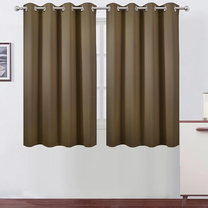 LEMOMO Blackout Curtains 66 x 54 Inch Long Brown Curtains Set of 2 Panels Room Darkening Curtains for Bedroom and Living Room