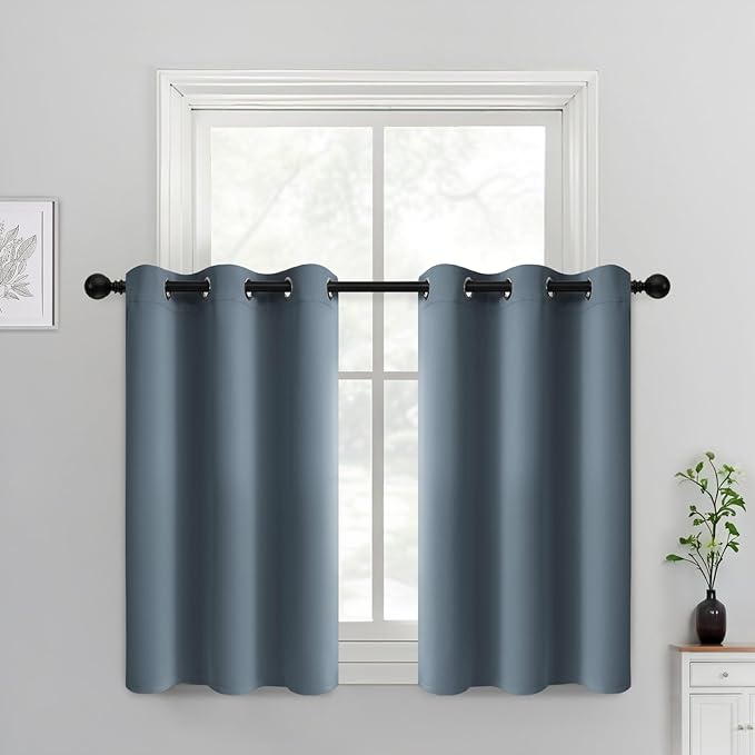 Yakamok 36 Inch Length Blackout Curtains for Bedroom, Light Blocking Drapes Room Darkening Thermal Insulated Solid Grommet Panels for Living Room(38Wx36L, Stone Blue, 2 Panels)